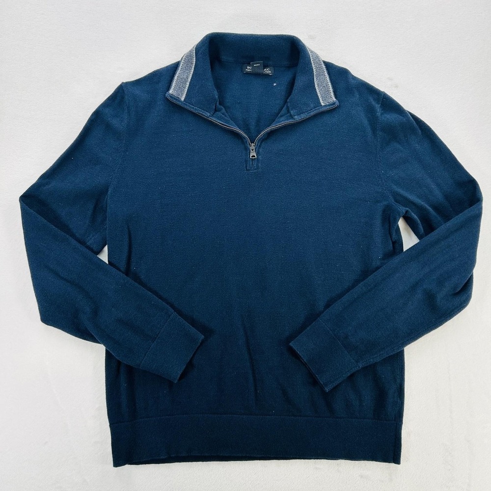 Banana Republic Sweater Mens Medium Blue Mock Neck 1/4 Zip Cotton Cashmere Knit